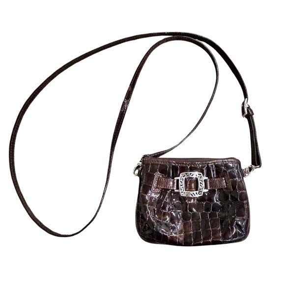 Brighton Handbags - Brighton Brown Croc Embossed Crossbody Bag with Silver Buckle